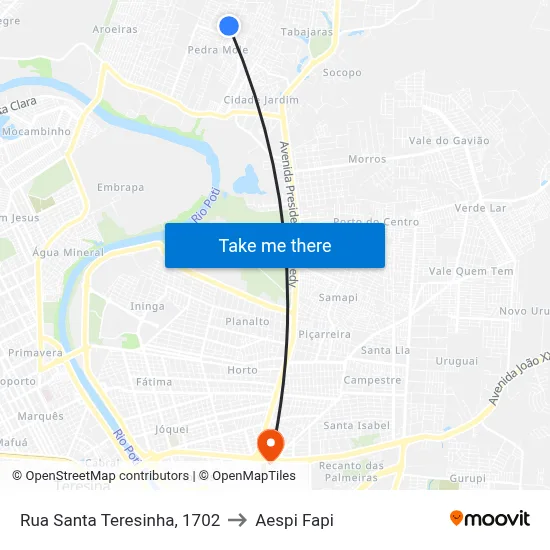 Rua Santa Teresinha, 1702 to Aespi Fapi map