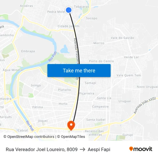 Rua Vereador Joel Loureiro, 8009 to Aespi Fapi map