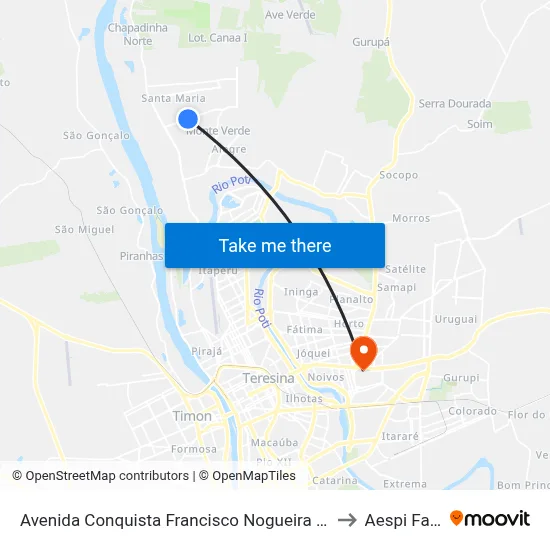 Avenida Conquista Francisco Nogueira 04 to Aespi Fapi map