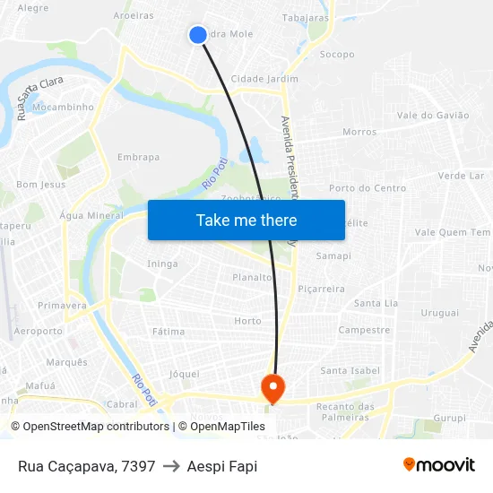 Rua Caçapava, 7397 to Aespi Fapi map