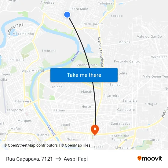 Rua Caçapava, 7121 to Aespi Fapi map
