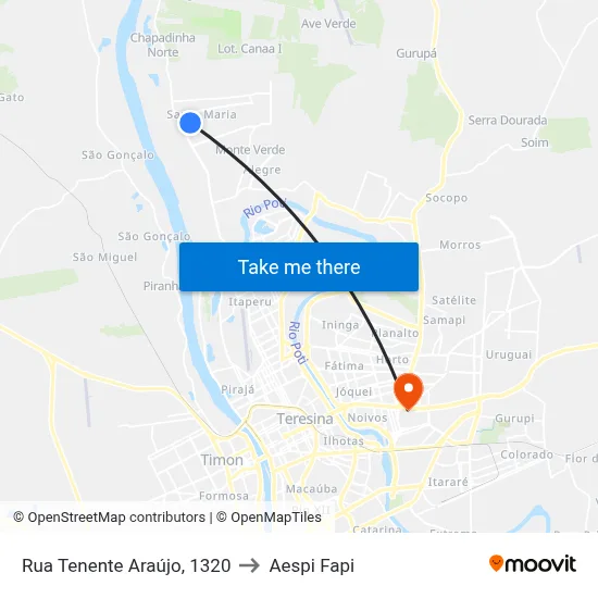Rua Tenente Araújo, 1320 to Aespi Fapi map