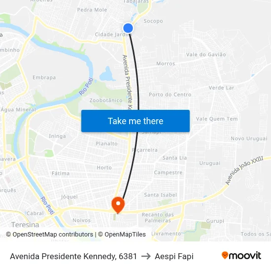 Avenida Presidente Kennedy, 6381 to Aespi Fapi map