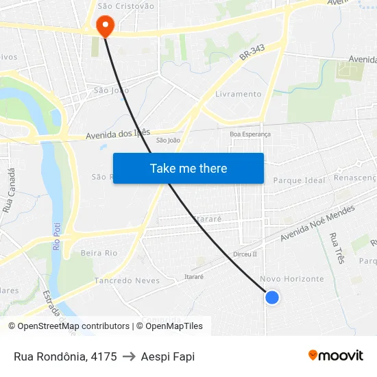 Rua Rondônia, 4175 to Aespi Fapi map
