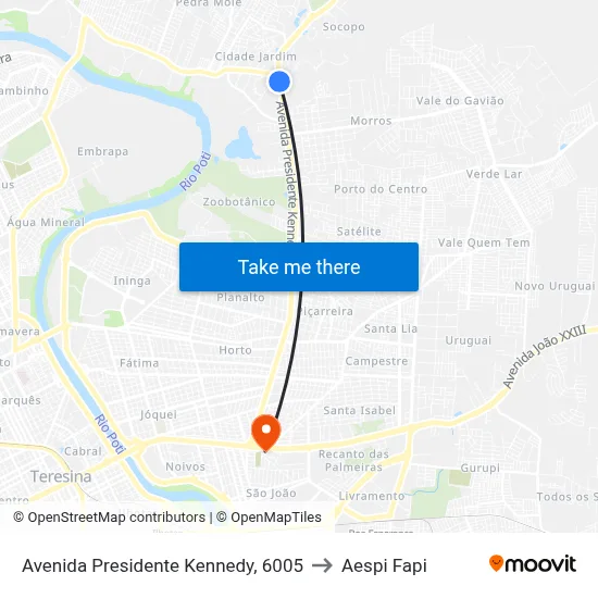 Avenida Presidente Kennedy, 6005 to Aespi Fapi map