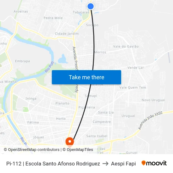 Pi-112 | Escola Santo Afonso Rodriguez to Aespi Fapi map