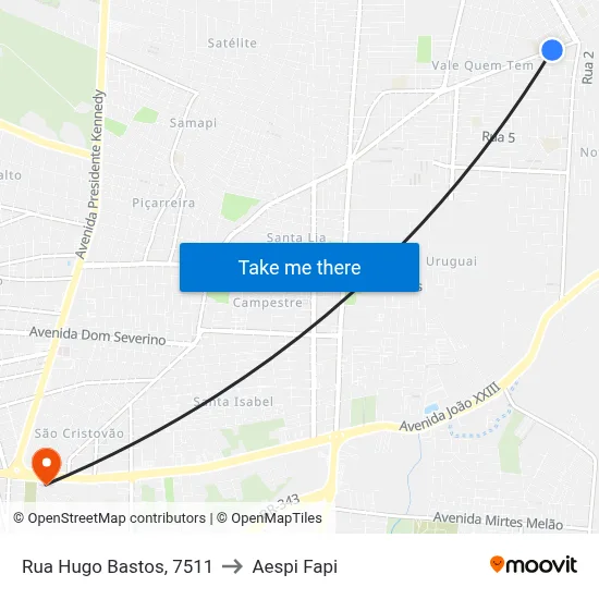 Rua Hugo Bastos, 7511 to Aespi Fapi map