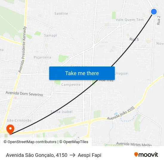 Avenida São Gonçalo, 4150 to Aespi Fapi map