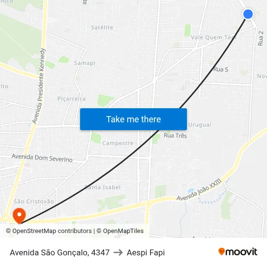Avenida São Gonçalo, 4347 to Aespi Fapi map