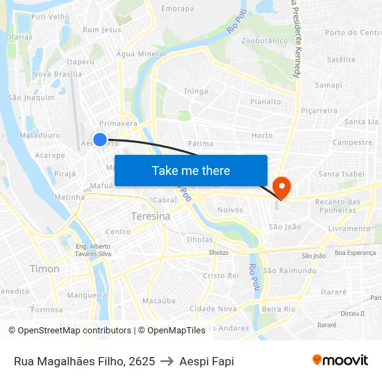 Rua Magalhães Filho, 2625 to Aespi Fapi map