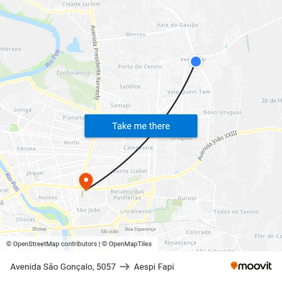 Avenida São Gonçalo, 5057 to Aespi Fapi map