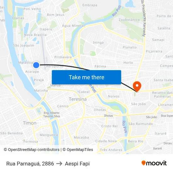 Rua Parnaguá, 2886 to Aespi Fapi map