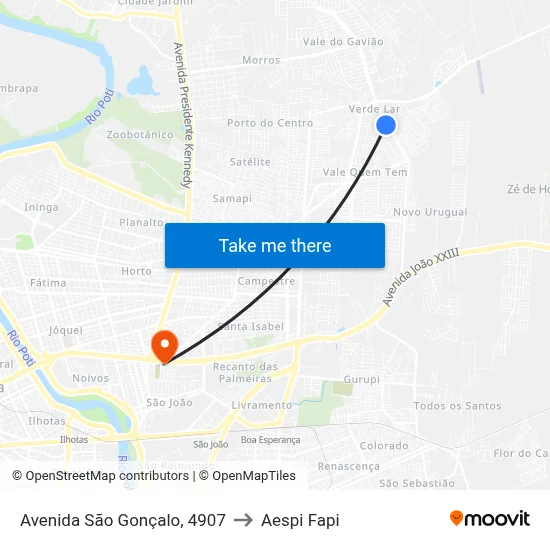 Avenida São Gonçalo, 4907 to Aespi Fapi map