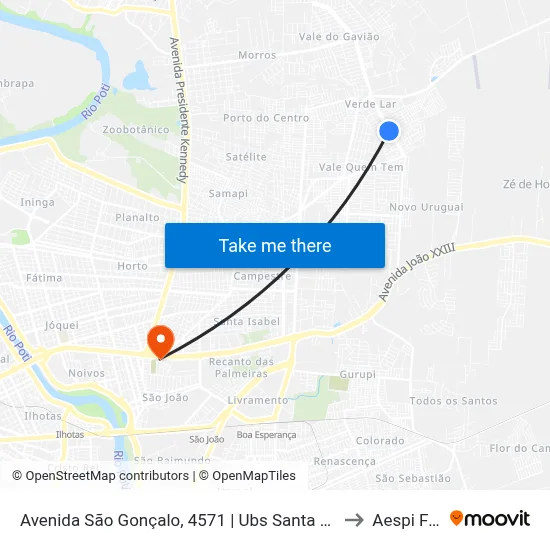 Avenida São Gonçalo, 4571 | Ubs Santa Bárbara to Aespi Fapi map