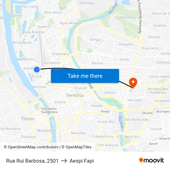 Rua Rui Barbosa, 2501 to Aespi Fapi map