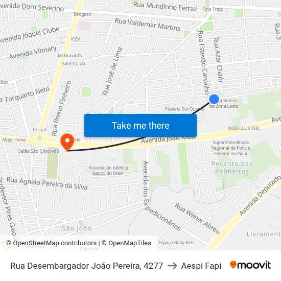 Rua Desembargador João Pereira, 4277 to Aespi Fapi map