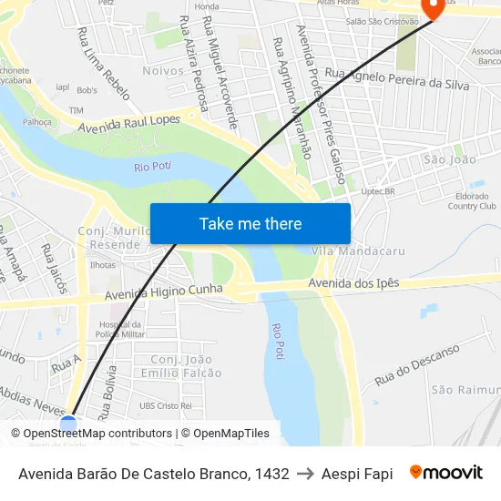 Avenida Barão De Castelo Branco, 1432 to Aespi Fapi map