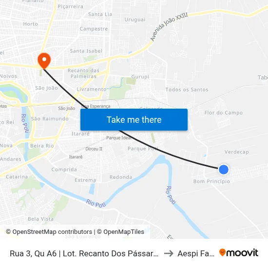 Rua 3, Qu A6 | Lot. Recanto Dos Pássaros to Aespi Fapi map
