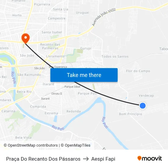 Praça Do Recanto Dos Pássaros to Aespi Fapi map