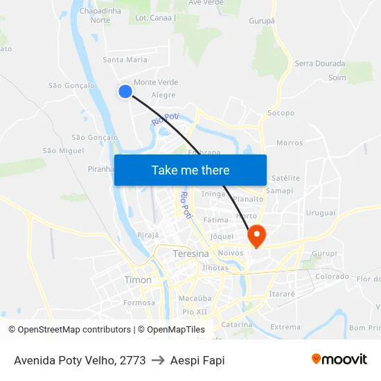 Avenida Poty Velho, 2773 to Aespi Fapi map