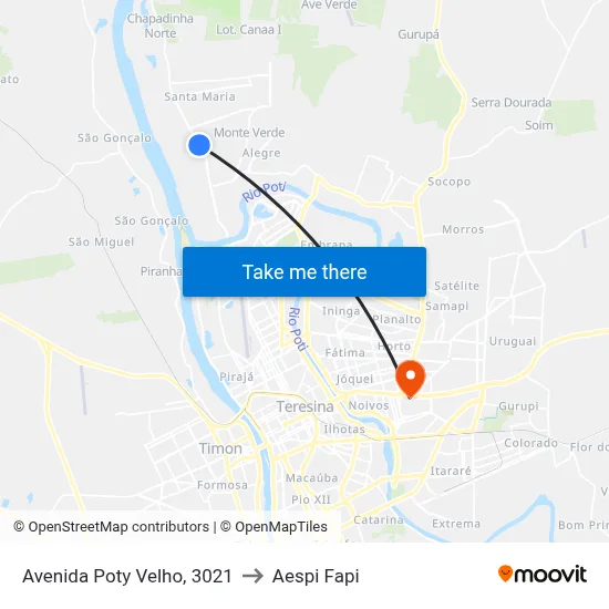 Avenida Poty Velho, 3021 to Aespi Fapi map