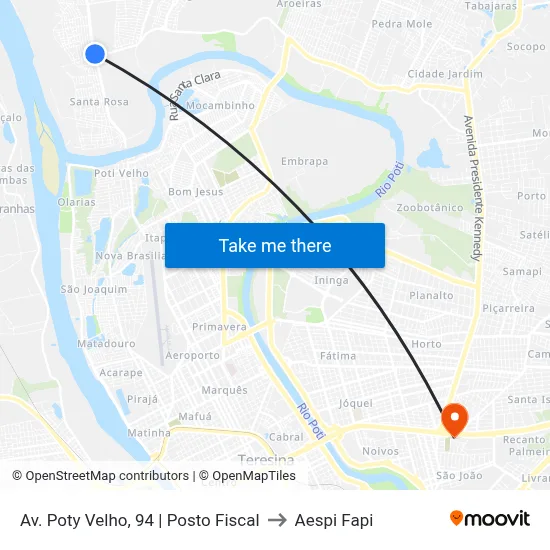 Av. Poty Velho, 94 | Posto Fiscal to Aespi Fapi map