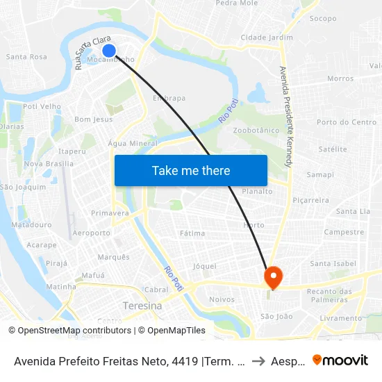 Avenida Prefeito Freitas Neto, 4419 |Term. Alternativo Mocambinho to Aespi Fapi map