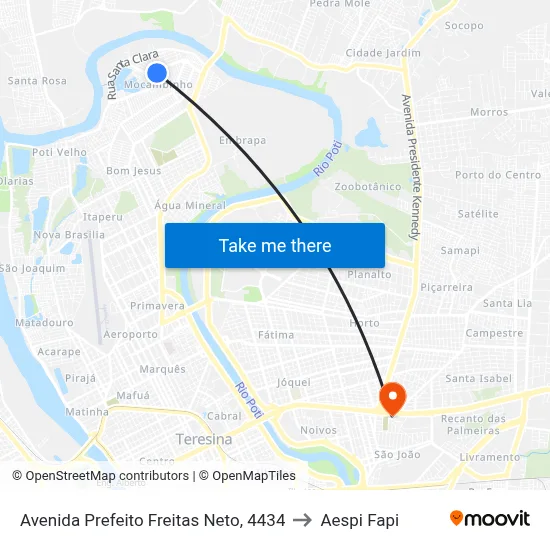 Avenida Prefeito Freitas Neto, 4434 to Aespi Fapi map
