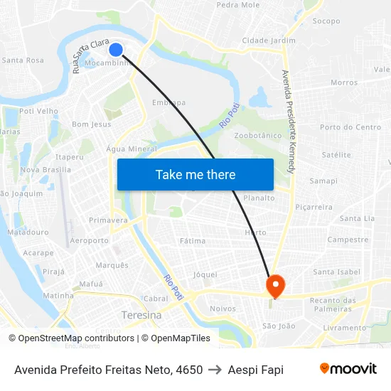 Avenida Prefeito Freitas Neto, 4650 to Aespi Fapi map