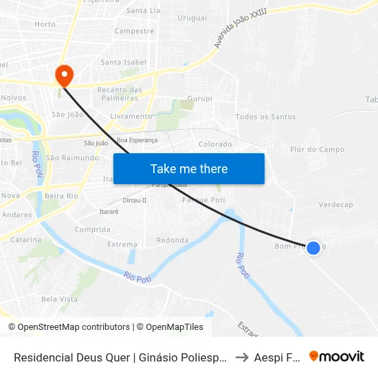 Residencial Deus Quer | Ginásio Poliesportivo to Aespi Fapi map