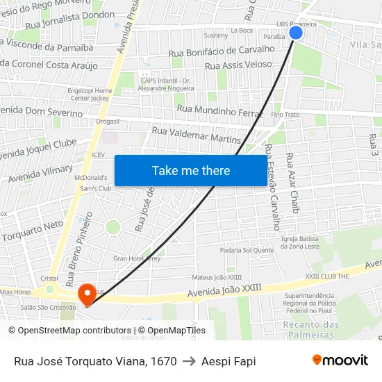 Rua José Torquato Viana, 1670 to Aespi Fapi map