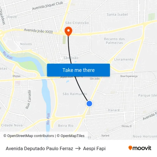 Avenida Deputado Paulo Ferraz to Aespi Fapi map