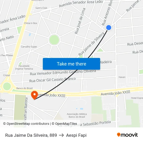 Rua Jaime Da Silveira, 889 to Aespi Fapi map