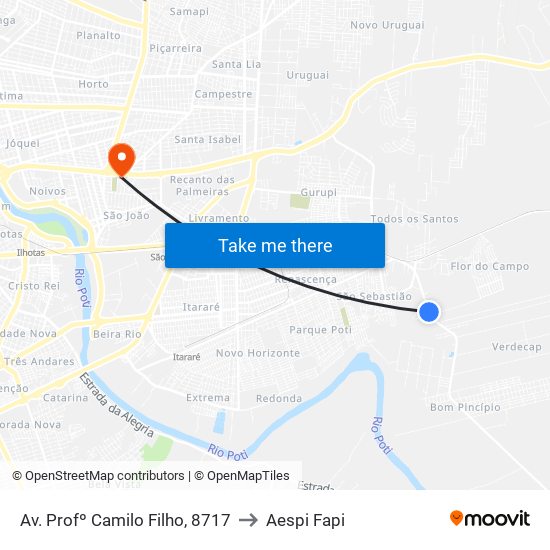 Av. Profº Camilo Filho, 8717 to Aespi Fapi map