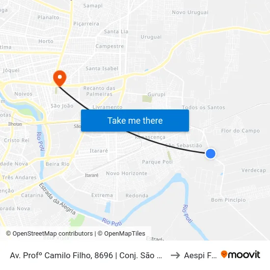Av. Profº Camilo Filho, 8696 | Conj. São Sebastião to Aespi Fapi map