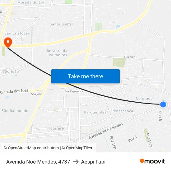 Avenida Noé Mendes, 4737 to Aespi Fapi map