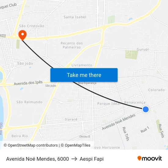 Avenida Noé Mendes, 6000 to Aespi Fapi map