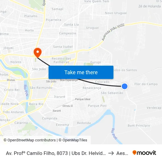 Av. Profº Camilo Filho, 8073 | Ubs Dr. Helvídio Ferraz (Ubs Todos Os Santos) to Aespi Fapi map
