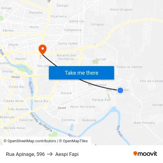 Rua Apinage, 596 to Aespi Fapi map
