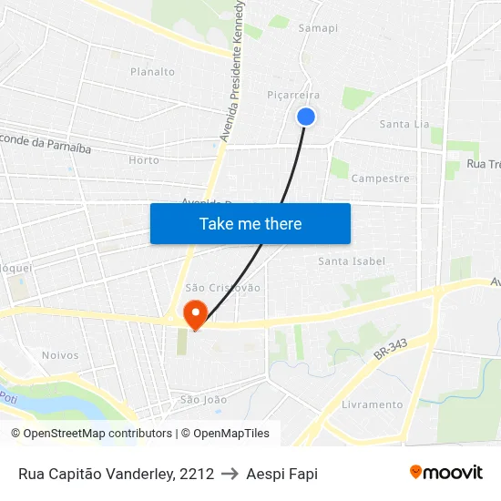 Rua Capitão Vanderley, 2212 to Aespi Fapi map