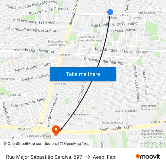 Rua Major Sebastião Saraiva, 697 to Aespi Fapi map