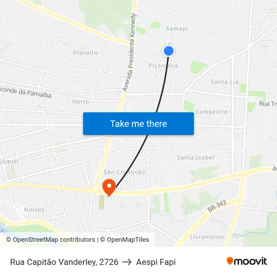 Rua Capitão Vanderley, 2726 to Aespi Fapi map