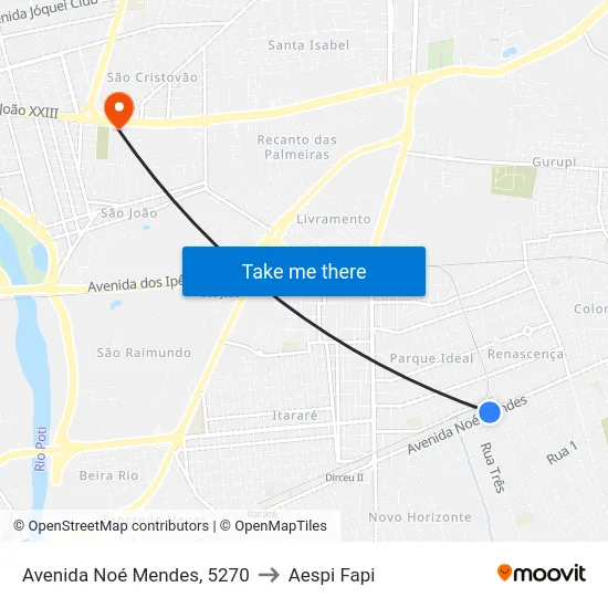 Avenida Noé Mendes, 5270 to Aespi Fapi map