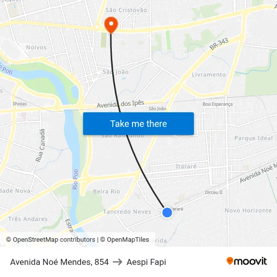 Avenida Noé Mendes, 854 to Aespi Fapi map