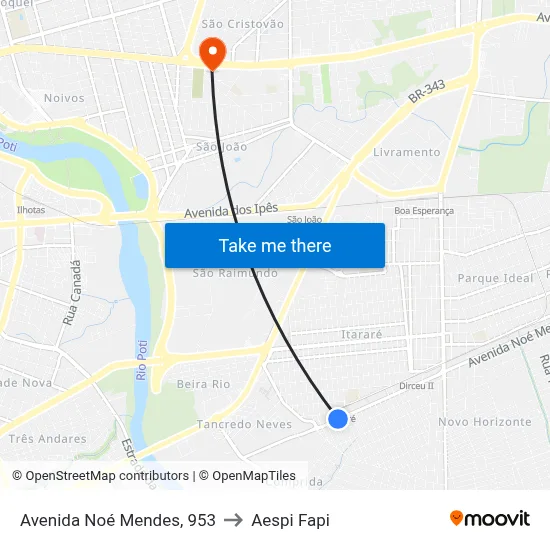 Avenida Noé Mendes, 953 to Aespi Fapi map