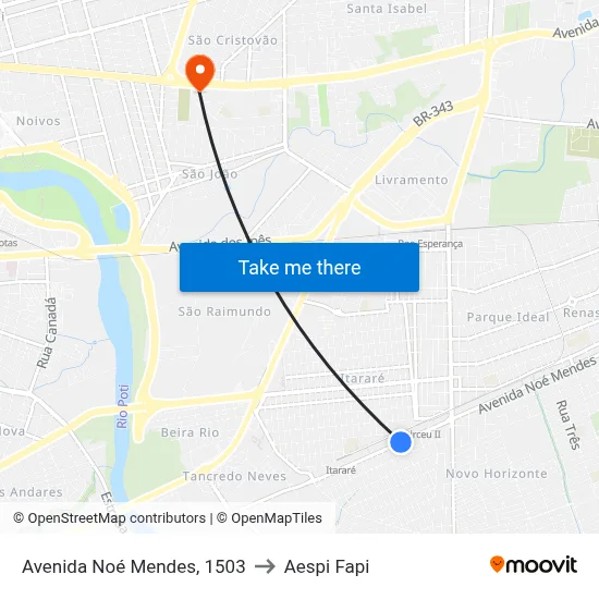 Avenida Noé Mendes, 1503 to Aespi Fapi map