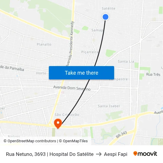 Rua Netuno, 3693 | Hospital Do Satélite to Aespi Fapi map