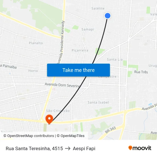 Rua Santa Teresinha, 4515 to Aespi Fapi map
