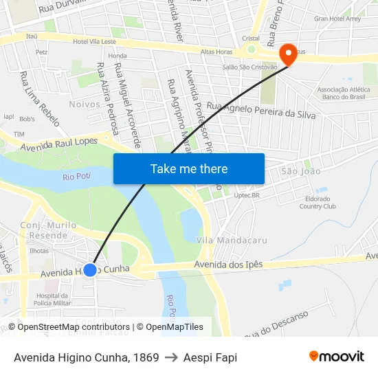 Avenida Higino Cunha, 1869 to Aespi Fapi map