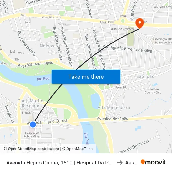 Avenida Higino Cunha, 1610 | Hospital Da Polícia Militar/Maternidade Evangelina Rosa to Aespi Fapi map
